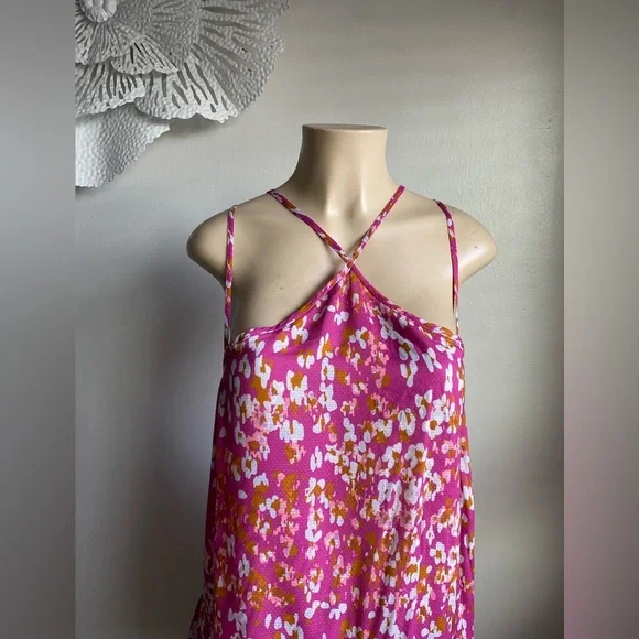 Anthropologie Pink Magenta Mini Floral Tank Dress Sundress Cocktail Halter Light - Picture 5 of 8